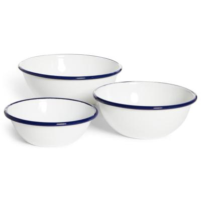 China Sustainable Unique 3pcs Size Assorted Airtight Enamel Dotting Salad Storage Bowl Set for sale