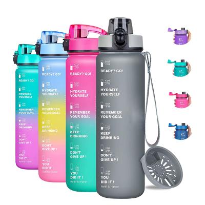 China Sports Viable Yoga PETG BPA Leakproof Plastic Fitness Gradient 1000ml Free Water Bottle With Time Motivational Marker for sale