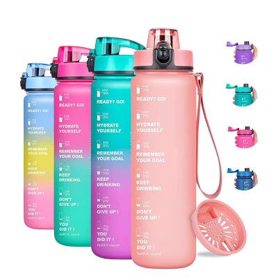 China Sustainable Motivational 32oz Water Bottle With Drinking Times And Removable Strainer, Reusable Leakproof Sports Water Jug Reusable BPA Free for sale