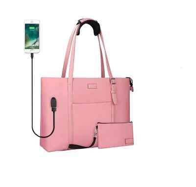 China Lady Pink Computer Handbag Ladies Working Bags Women USB Teacher Laptop Bag for sale