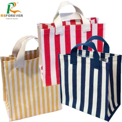 China Colorful Striped Canvas Handled Heavy Duty Fashion Tote Beach Shopping Bags Wholesale for sale