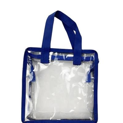 China Fashion Custom Transparent Vinyl Makeup Bag Travel Beach Waterproof PVC Cosmetic Clear Bag With Handle for sale