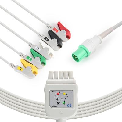 China Hosiptal Consuables compatible for GE SCP 900 / SMK 5 lead ECG cable clip IEC ECG straight bonded cable for sale