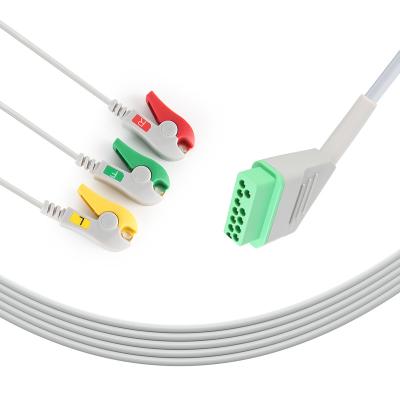 China Hosiptal Consuables compatible for Nihon Kohden PVM-2701/BSM-6301K 3 lead ECG cable clip IEC ECG straight bonded cable for sale