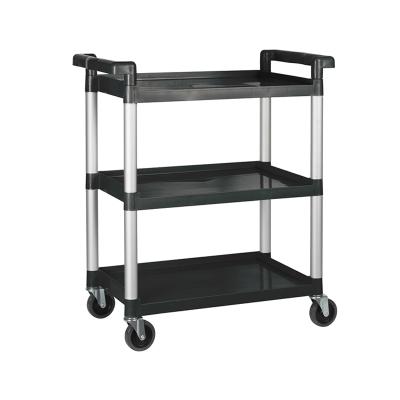 China Other 3 Shelves Small Size Serving Cart With Wheels Around Pillar Cart Bus Plastic Box For Hotel Restaurant for sale