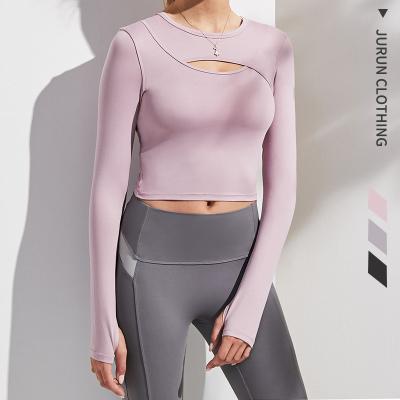 China New Breathable Feminine Sense Tight Blazer Long Sleeve Yoga Wear Hollow Out T-shirt Fitness Shaping Quick Dry Custom Long Sleeve for sale