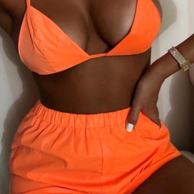 China 2021 Women's Hot Bikini Breathable Push Up Swimwear Solid Established Thoughtful Crop Top And Shorts Two Piece Bikini for sale