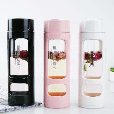 China Viable Product Ideas New 2021 Borosilicate Glass Plastic Double Wall Custom LOGO NO MOQ With Tea Infuser Sports Drink Tea Cup for sale