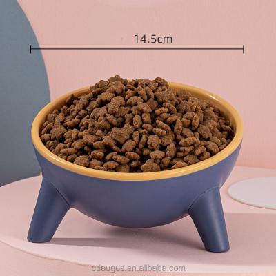 China Sustainable Fashion Contrast Cat Food Bowls Round Cambered Color With Stable Tripod Stand Anti Puddle Easy Clean Dog Bowl for sale