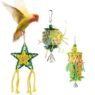 China Stocked Bird Parrot Swing Chewing Toys Bell Natural Wooden Birdcage Hanging Toys for sale