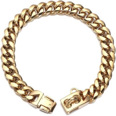 China Quick Release Pet Jewelry 14mm Medium Width 24k Pit Bull Stainless Steel Collar Chain For Dog for sale