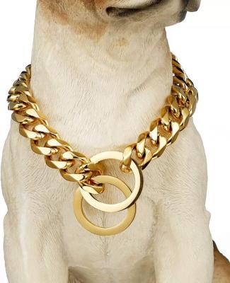 China Wholesale 15mm Quick Release Gold Stainless Steel Cuban Pet Collars Small and Medium Dog Training Collar Chains for sale