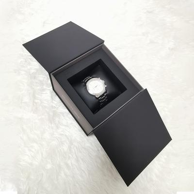 China Reused Custom Logo Magnet Packaging Boxes Luxury Black Boxes Wrist Watch Packaging Jewelry Box for sale