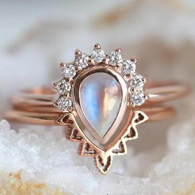 China Real Delicate Rose Gold Moonstone Ring Teardrop Moonstone Jewelry Rose Gold Moonstone Ring High Quality Moonstone Ring for sale