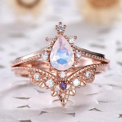 China Teardrop Moonstone Ring Double Layer Moonstone Ring from Moonstone Ring Fashion 925 Sterling Silver Zircon Moonstone Ring from Double Layer for sale