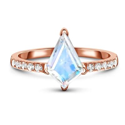 China Kite Shape Moonstone Ring New Design Rose Gold 925 Sterling Silver Kite Shape Moonstone Ring Stone White Zirconium Rings for sale