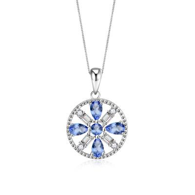 China Sterling Silver CZ Five Marquise Tanzanite Stone Big Blue Circle Tanzanite Pendant 925 Pendant Chain for sale