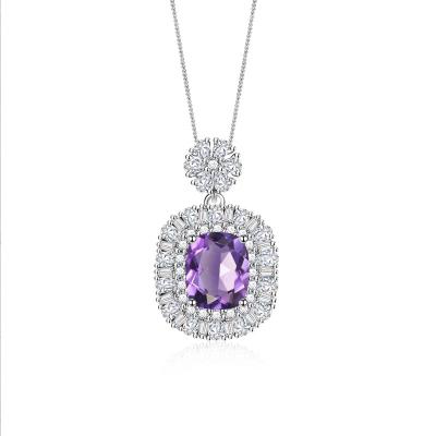 China Wholesale Rectangular Halo Jewelry Amethyst Pendant Amethyst Pendant Sterling Silver Rectangular Amethyst Pendant CZ for sale