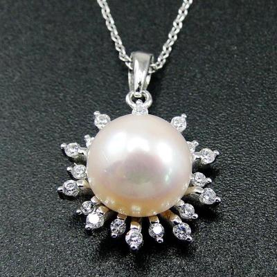 China Sun Pearl Necklace Design 925 Sterling Silver White Freshwater Pearl Sun Pearl Necklace New for sale