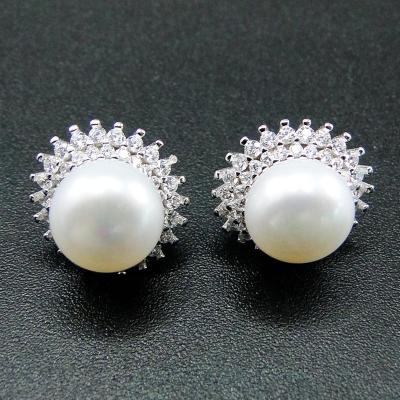 China Freshwater Sun Pearl Earrings Shape Jewelry Women Luxury Gift For Girls Natural Sun Pearl Earrings Opening Zircon Pearl Stud Earrings for sale