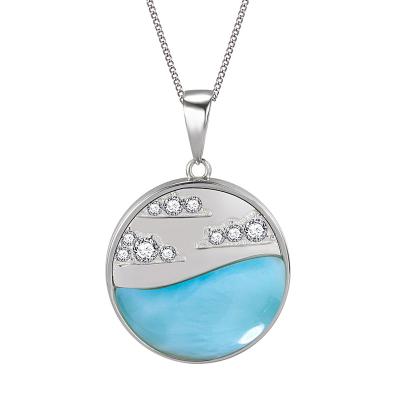 China Beautiful Style Larimar Pendant Wave Larimar Wave Shape Blue Larimar Pendants Necklace Natural Larimar Surf Necklace for sale