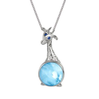 China Natural Larimar Giraffe Pendant Sterling Silver Blue Gemstone Giraffe Larimar Pendant With Fine Diamonds Jewelry for sale