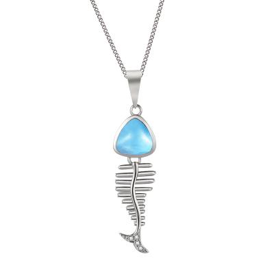 China 925 Sterling Silver Sea Life Blue Gemstone Bonefish Pendant Pattern Bonefish Animals Natural Larimar Pendant for sale