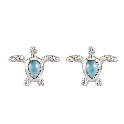 China Fashion Girls Gemstone Sea Turtle Larimar Earrings Lovely Sea Turtle Larimar Earrings 925 Sterling Silver for sale