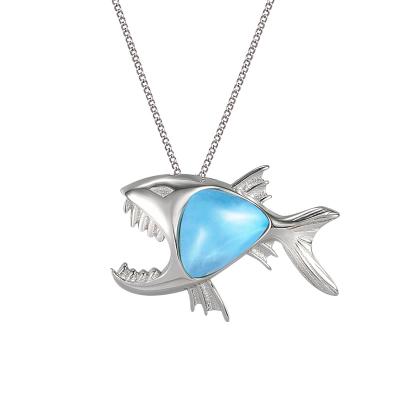 China Hot Selling Shark Larimar Pendant Pave Blue Natural CZ 925 Sterling Silver Shark Larimar Larimar Pendant Jewelry for sale