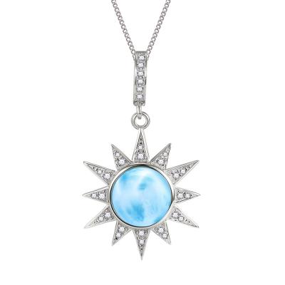 China Hot Sale Sun Pendant Pave Natural CZ 925 Sterling Silver Round Sun Jewelry Larimar Sun Pendant Necklace for sale