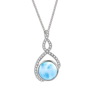 China Elegant Ripe Blue Natural Round Shape Pendant Necklace 925 Sterling Silver Round Larimar Jewelry for sale