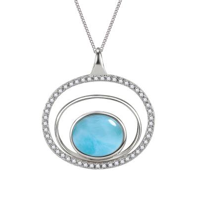 China Luxury Simple Oval Larimar Aperture Natural Zircon Sterling Silver Larimar Pendant Light Beautiful Double Oval Pendant Light for sale