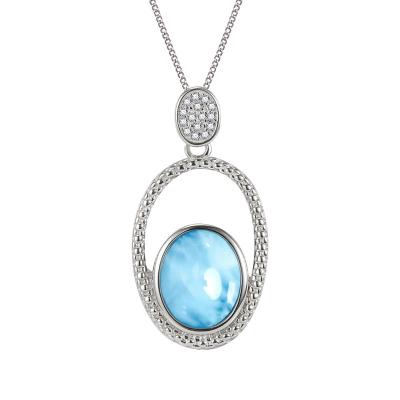 China Elegant Oval Natural Larimar Necklace Natural Larimar Pearl Dangle Necklace Opening Zircon Pearl Necklace for sale