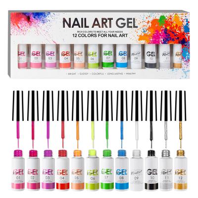 China Nail Art Lacquers Beauty Nail Salon Salon 12 Colors Paint Gel Nail Set Soak Off Paint Polish Line Nail Gel Kit for sale