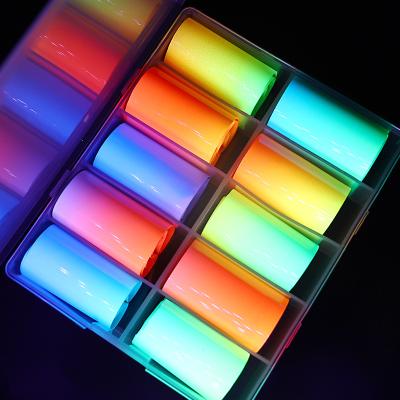 China Luminous Multicolor Neon Color Fluorescence Plastic Nail Art Transfer Foil Sticker Decals For Nail Art Decoration for sale