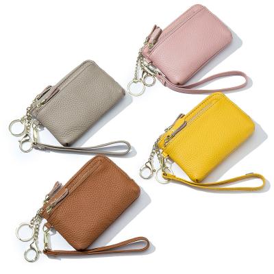 China Wholesale Genuine Leather Women Short Anti-theft Solid Color Wallet Purses Whip Leather Mini Zipper Coin Purse 2022 for sale