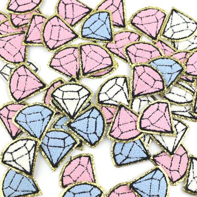 China Other Blue and White Pink Diamond Shaped Glitter Chenille Embroidery Self Adhesive Sticker Patches for DIY Clothing Bags Accessories for sale