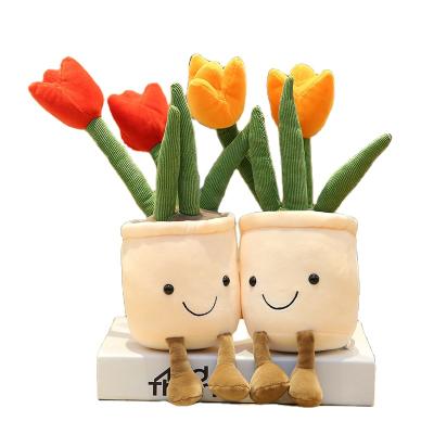 China Tulip Plush Toy Orange Flower Throw Pillow Plushie Doll Factory Eco-Friendly Pot Stuffed Soft Fluffy Friend Hugging Cushion Present For Ever for sale