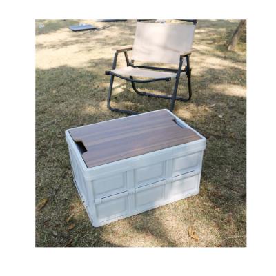 China Folding Cover Storage Bin Folding Wooden Box With Lid 30L 55L Outdoor Plastic Folding Storage Box Container Multifunctional For Camping for sale