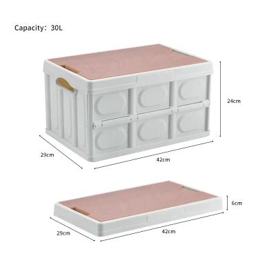 China Wooden Eco-Friendly Plastic Outdoor Foldable Camping Organizer With Wood Lid PP Cover Folding Boxcar Trunk Storage Box for sale