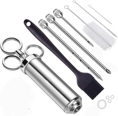 China Hot Selling Viable 2 oz BBQ Meat Marinade Injector Food Grade Stainless Steel Meat Injector Syringe Kit for sale