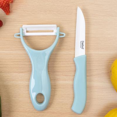 China Sustainable Ceramic Knife 2pcs/set Peeler Kitchen Knives Set Plastic Handle Home Fruit Peeling Slices Ceramic Knife for sale