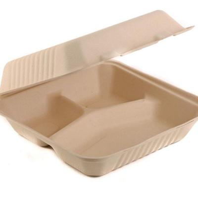 China Wholesale 2021 Food Disposable 8 Inch Grid Lunch Box Bagasse Food Container Three Bowls With Lid for sale