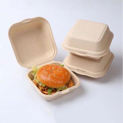 China 6 Inch Biodegradable Biodegradable Disposable Hamburger Sugarcane Container Pulp Hamburger Packing Box for sale