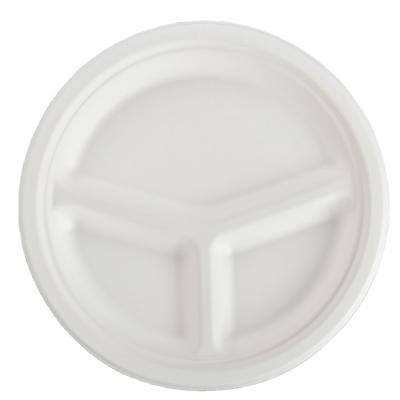 China Custom Compostable Biodegradable Disposable Dinner Plate 3 Compartment Round Dinner Dishes Bagasse Sugarcane Dish for sale