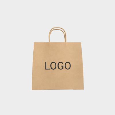 China Recyclable Twisted Biodegradable Brown Kraft Paper Handle Kraft Paper Carrier Kraft Wrapping Shopping Bag With Printed Logo for sale