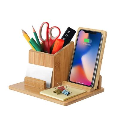 China Wireless Charger Auto Electronics 3 in 1 Wooden Box Desktop Organizer 15W Phone Charger Holder Dock StationCar Bamboo Fast Charging Wireless Charger for sale