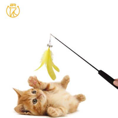 China Factory Outlet Viable Colorful Pet Cat Teasing Toys Bells Feather Rod Cat Toys for sale