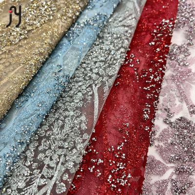 China Latest OEM Coconut Tree Nigeria ebi Handmade Hawaiian aso Handmade Lace Fabric Glue Color Rhinestone Rhinestone Tulle With Five Color for sale