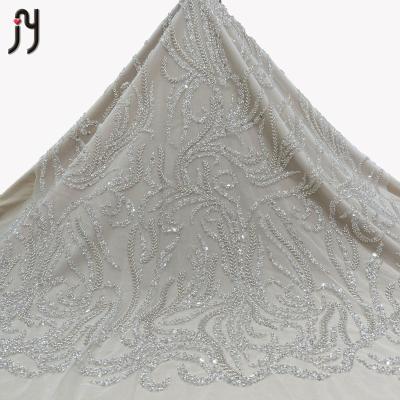 China 2022 French Viable Beaded Lace Circle Sequin Luxury Bridal Lace Fabric For Wedding Party for sale